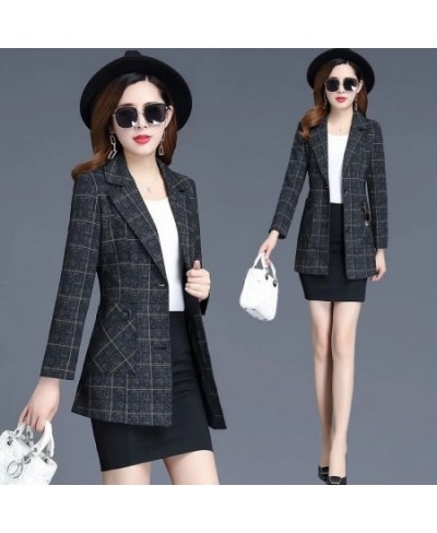 Spring Autumn Jacket Women's Blazers Fashion Plaid Long Sleeve Single Breasted Suit Female Blazers Outerwear Casual Tops 4XL ...