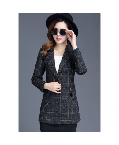 Spring Autumn Jacket Women's Blazers Fashion Plaid Long Sleeve Single Breasted Suit Female Blazers Outerwear Casual Tops 4XL ...