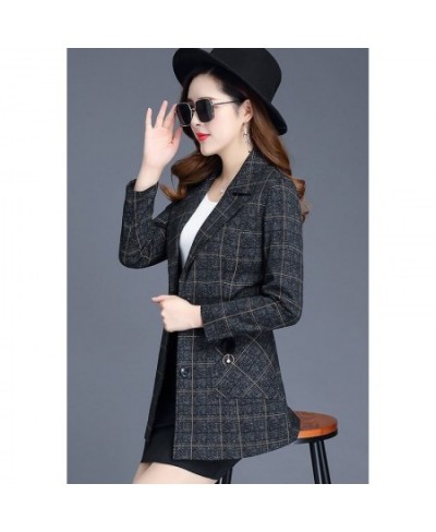 Spring Autumn Jacket Women's Blazers Fashion Plaid Long Sleeve Single Breasted Suit Female Blazers Outerwear Casual Tops 4XL ...