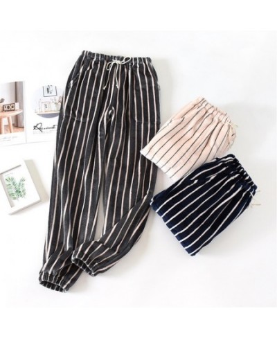 Sleepwear Women Pajama Pants Winter Flannel Thick Warm Home Pyjama Sleep Pants Striped Cozy Couple Night Pants Trousers Loung...