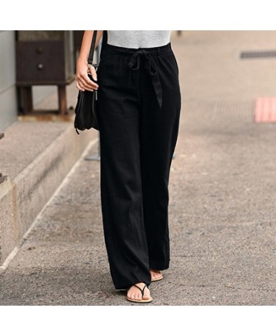 Women Cotton Linen Pants Fashion Solid Color Elastic Waist Loose Straight Pants Female Ankle-length Trousers Summer Casual $3...