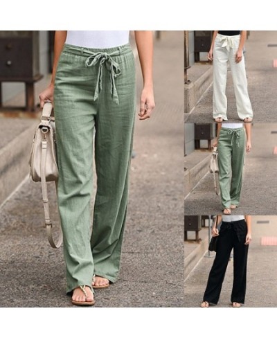 Women Cotton Linen Pants Fashion Solid Color Elastic Waist Loose Straight Pants Female Ankle-length Trousers Summer Casual $3...