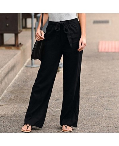 Women Cotton Linen Pants Fashion Solid Color Elastic Waist Loose Straight Pants Female Ankle-length Trousers Summer Casual $3...