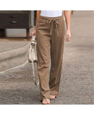 Women Cotton Linen Pants Fashion Solid Color Elastic Waist Loose Straight Pants Female Ankle-length Trousers Summer Casual $3...