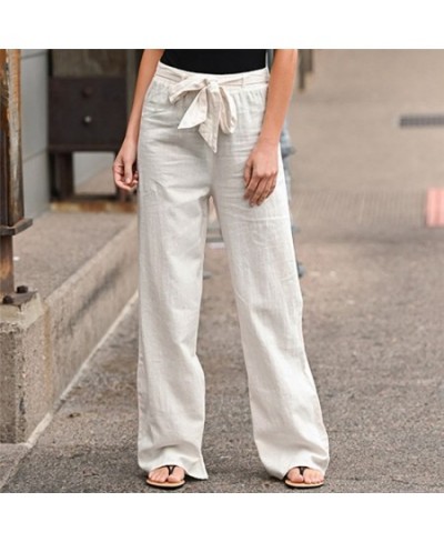 Women Cotton Linen Pants Fashion Solid Color Elastic Waist Loose Straight Pants Female Ankle-length Trousers Summer Casual $3...