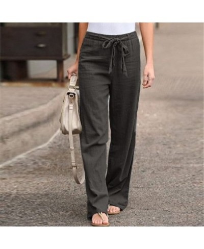 Women Cotton Linen Pants Fashion Solid Color Elastic Waist Loose Straight Pants Female Ankle-length Trousers Summer Casual $3...