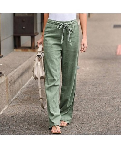 Women Cotton Linen Pants Fashion Solid Color Elastic Waist Loose Straight Pants Female Ankle-length Trousers Summer Casual $3...