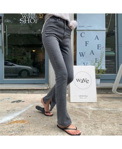 Gray Split Jeans Women 2023 Chic Vintage High Waisted Elastic Denim Ladies Wide Leg Pants Summer Korean Sexy Bottoms Y2k $49....