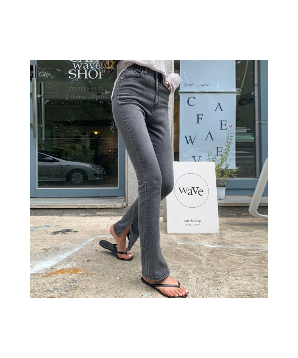 Gray Split Jeans Women 2023 Chic Vintage High Waisted Elastic Denim Ladies Wide Leg Pants Summer Korean Sexy Bottoms Y2k $49....