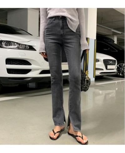 Gray Split Jeans Women 2023 Chic Vintage High Waisted Elastic Denim Ladies Wide Leg Pants Summer Korean Sexy Bottoms Y2k $49....