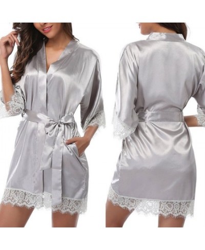 Fashion Women's Plus Size Sexy Faux Ice Silk Nightdress Black Blue Gray Rose Red Purple Red White $25.95 - Sleepwears