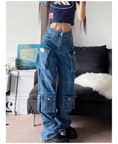 American Street Pocket Cargo Jeans Female Y2K Fashion Heavy Industry Loose High Waist Slim Straight Leg High Street Jeans New...