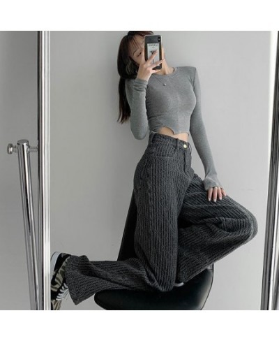 Woven High Waisted Jeans Woman High Street Vintage Hip Hop Baggy Jeans Women Clothing Casual Straight Wide Leg Jeans Pants $5...