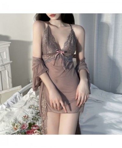 Underwear Three Piece Suit Lace Sexy Pajama Sets Perspective Ladies Mesh Gauze Nightdress Summer Robe Gown Strap Home Wear Su...