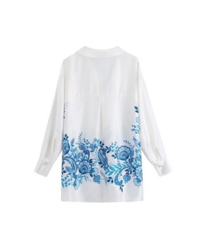 2022 Summer Women Vintage Shirts Blouses Tops Print Loose Long Sleeve Satin Female Fashion Street Top Smock Clothing $33.81 -...