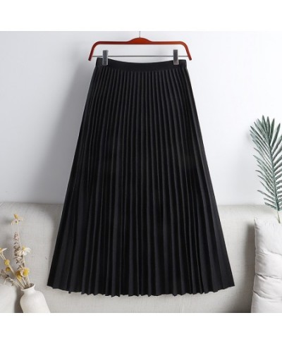 Pleated Skirt Elegant Elastic High Waist A-LINE Office Ladies Work Midi Long Skirt Black Green Grey Autumn Winter Women's Ski...