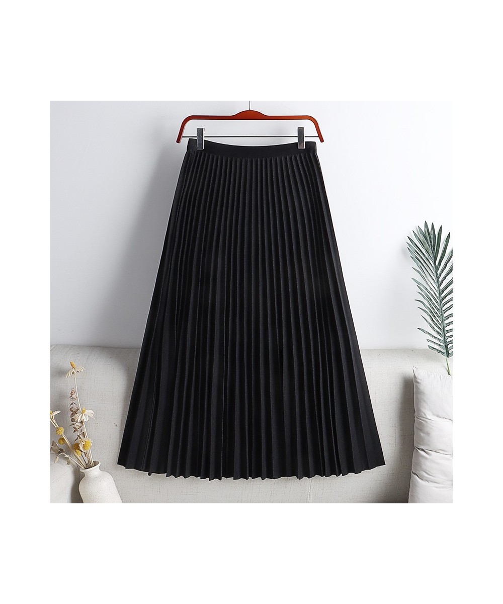 Pleated Skirt Elegant Elastic High Waist A-LINE Office Ladies Work Midi Long Skirt Black Green Grey Autumn Winter Women's Ski...