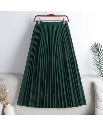 Pleated Skirt Elegant Elastic High Waist A-LINE Office Ladies Work Midi Long Skirt Black Green Grey Autumn Winter Women's Ski...