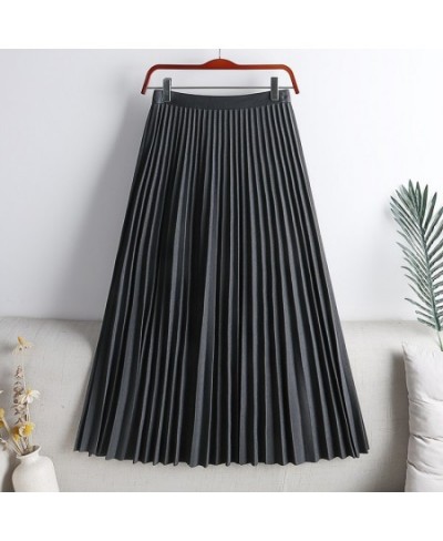 Pleated Skirt Elegant Elastic High Waist A-LINE Office Ladies Work Midi Long Skirt Black Green Grey Autumn Winter Women's Ski...