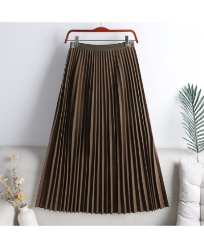 Pleated Skirt Elegant Elastic High Waist A-LINE Office Ladies Work Midi Long Skirt Black Green Grey Autumn Winter Women's Ski...