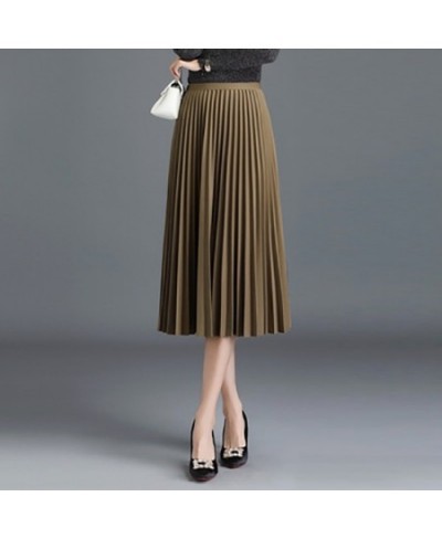 Pleated Skirt Elegant Elastic High Waist A-LINE Office Ladies Work Midi Long Skirt Black Green Grey Autumn Winter Women's Ski...