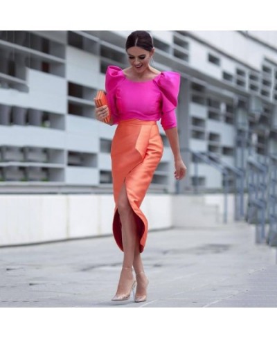 Orange Skirt Fashion Draped Woman Skirts Ruffles Tiered mujer faldas 2023 Ankle Length Long Skirt Pencil $70.13 - Skirts