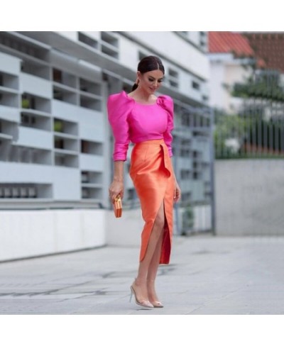 Orange Skirt Fashion Draped Woman Skirts Ruffles Tiered mujer faldas 2023 Ankle Length Long Skirt Pencil $70.13 - Skirts