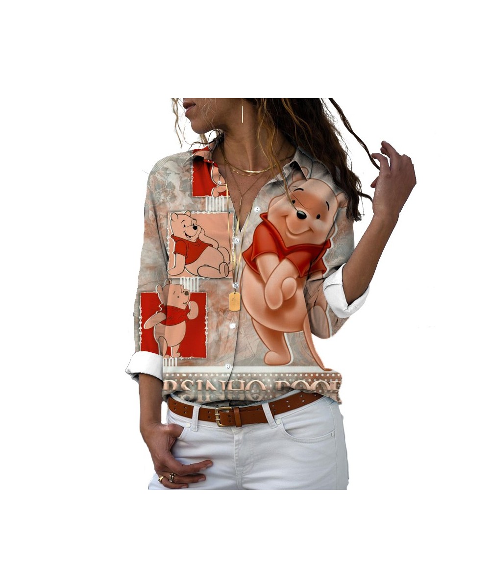 2022 autumn new top cartoon slim long sleeve Winnie the Pooh pattern shirt spring chiffon loose top $25.59 - Women Tops