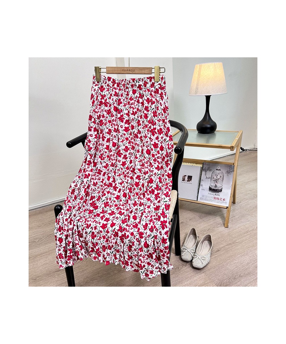 Sweet Floral Print Women Pleated Skirt Spring High Waist Lady Long Skirts Clothes $51.15 - Skirts