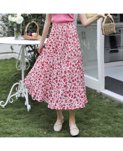 Sweet Floral Print Women Pleated Skirt Spring High Waist Lady Long Skirts Clothes $51.15 - Skirts