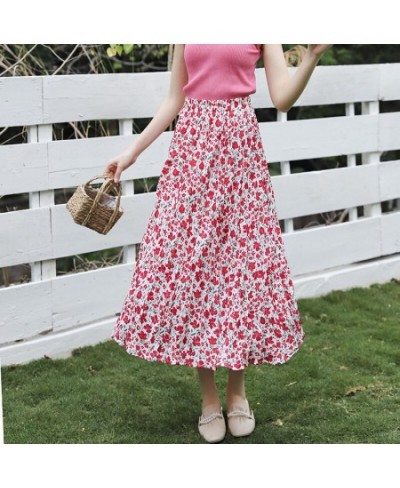 Sweet Floral Print Women Pleated Skirt Spring High Waist Lady Long Skirts Clothes $51.15 - Skirts