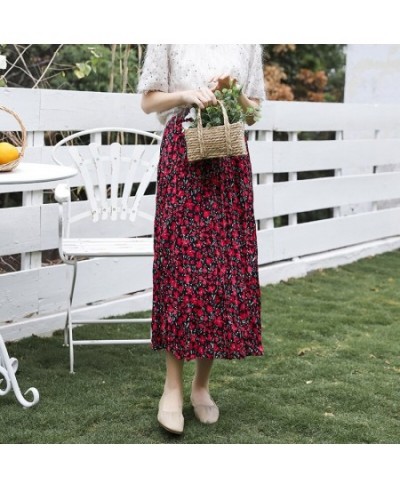 Sweet Floral Print Women Pleated Skirt Spring High Waist Lady Long Skirts Clothes $51.15 - Skirts