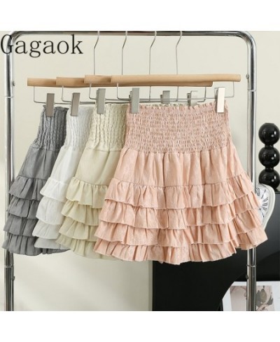 sweet skirt women 2023 summer solid ruffles a line empire mini cake skirts slim korean outwear fashion chic wild clothing $32...