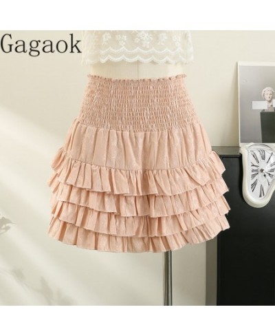 sweet skirt women 2023 summer solid ruffles a line empire mini cake skirts slim korean outwear fashion chic wild clothing $32...