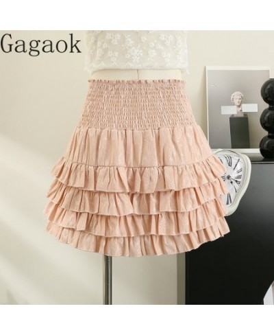 sweet skirt women 2023 summer solid ruffles a line empire mini cake skirts slim korean outwear fashion chic wild clothing $32...