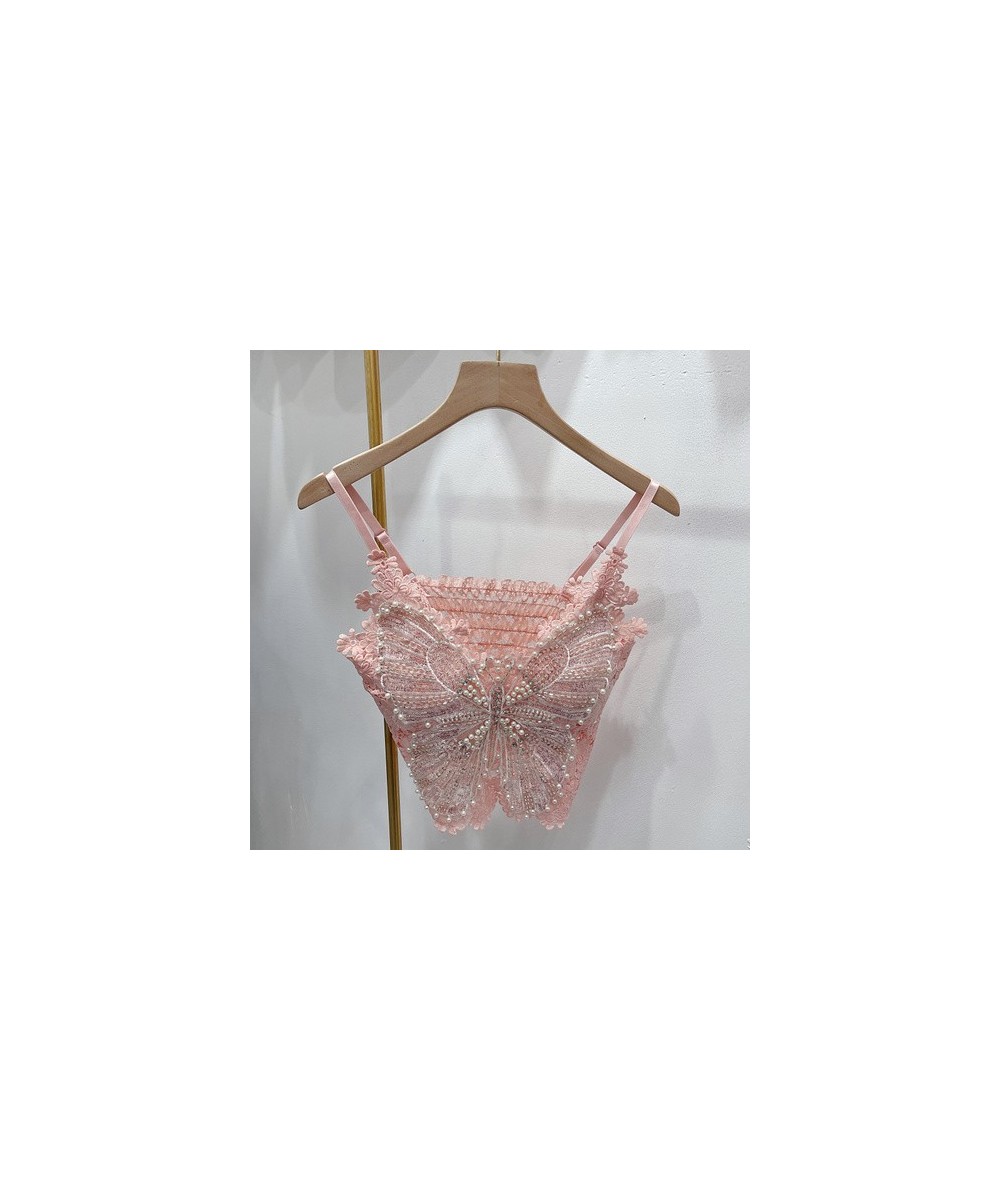 Cute Pearl Lace Camisole Woman 2023 Summer Sweet Beaded Rhinestone Tube Corset Top Underwear Beautiful Backless Sling Bra Top...