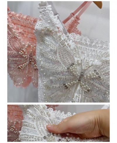 Cute Pearl Lace Camisole Woman 2023 Summer Sweet Beaded Rhinestone Tube Corset Top Underwear Beautiful Backless Sling Bra Top...