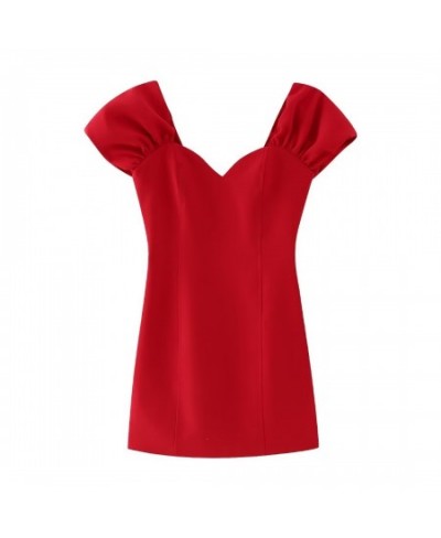 2023 Women Sexy V Neck Red Color Pleats Design Mini Dress Female Chic Back Zipper Brand Party A Line Vestidos DS3502 $39.56 -...