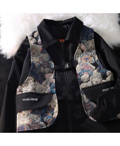 Fashion and Leisure Fake Two Cute Bear Sweater Vest Vest Men and Women Loose Oversize Lapel Single-breasted Vest Jacket Korea...