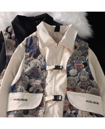 Fashion and Leisure Fake Two Cute Bear Sweater Vest Vest Men and Women Loose Oversize Lapel Single-breasted Vest Jacket Korea...