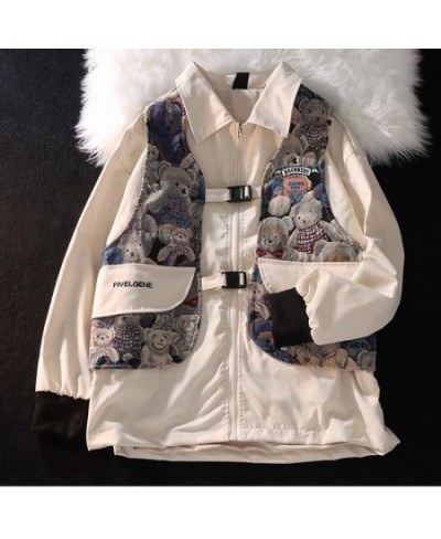 Fashion and Leisure Fake Two Cute Bear Sweater Vest Vest Men and Women Loose Oversize Lapel Single-breasted Vest Jacket Korea...