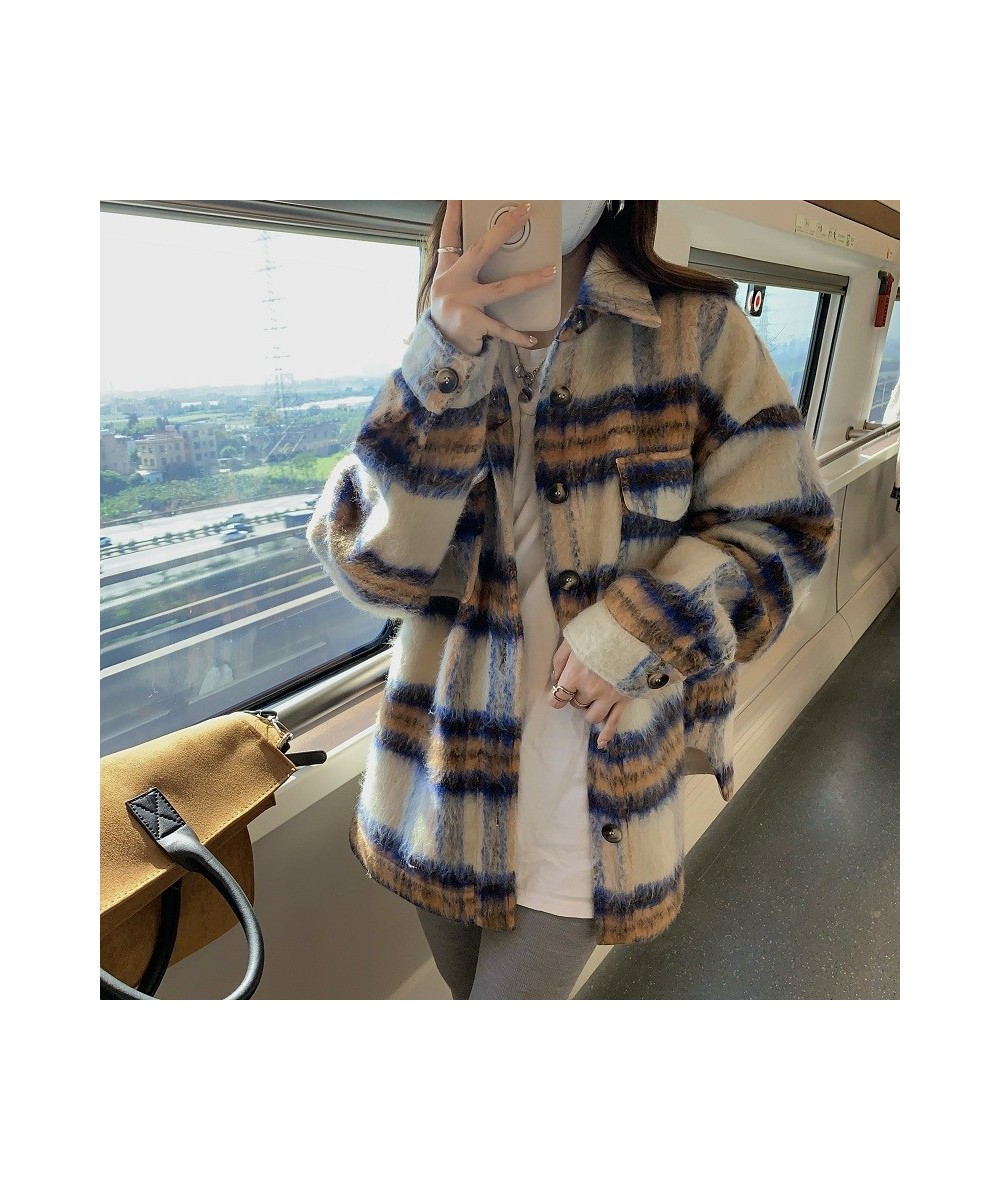 Plaid woolen shirt coat women's spring and winter 2022 new loose and versatile retro medium length woolen coat trend $104.18 ...