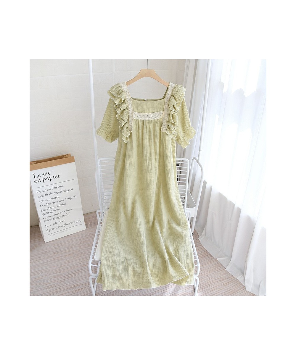 Summer New Ladies Nightdress 100% Cotton Crepe Lotus Leaf Sleeve Long Dress Palace Style Short Sleeve Nightdress Home Skirt $...