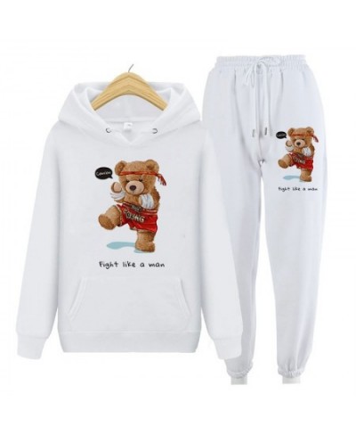 Harajuku 2 Piece Sets Women Tracksuit Warm Pullover Hoodies & Casual Jogging Pant Kawaii Bear Cartoon Print Outfits Sweatshir...