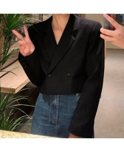 Black Long-sleeved Suit Blazers Women's 2023 New Design Temperament Short Tops Office Lady Solid Color Loose Coats $42.73 - S...