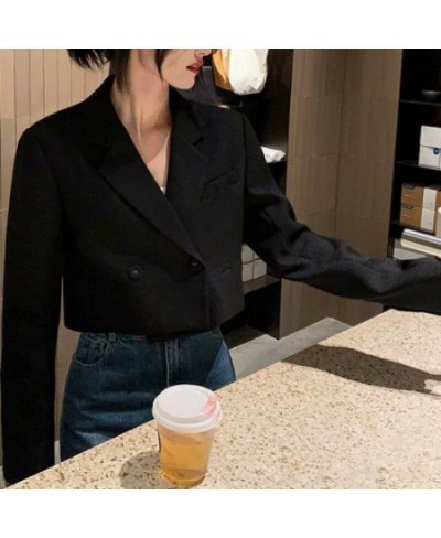 Black Long-sleeved Suit Blazers Women's 2023 New Design Temperament Short Tops Office Lady Solid Color Loose Coats $42.73 - S...