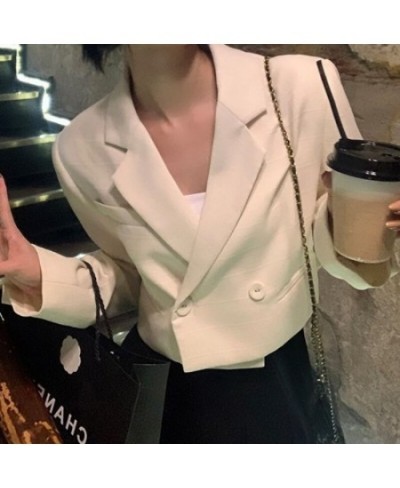 Black Long-sleeved Suit Blazers Women's 2023 New Design Temperament Short Tops Office Lady Solid Color Loose Coats $42.73 - S...