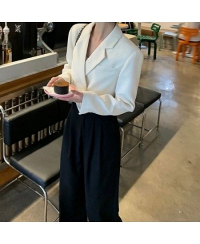 Black Long-sleeved Suit Blazers Women's 2023 New Design Temperament Short Tops Office Lady Solid Color Loose Coats $42.73 - S...