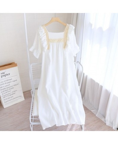 Summer New Ladies Nightdress 100% Cotton Crepe Lotus Leaf Sleeve Long Dress Palace Style Short Sleeve Nightdress Home Skirt $...