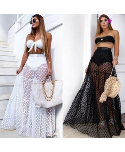 Women Sexy Long Skirt High Waist Dot Skirt Summer Transparent Long Skirt New Style Ladies Skirt $23.54 - Skirts